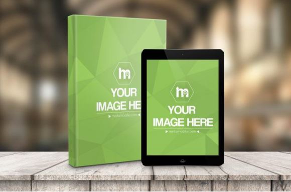 hardcover-and-ebook-with-ipad-online-mockup-generator-read-technology-tabletcomputer-screen-display-mockup-template